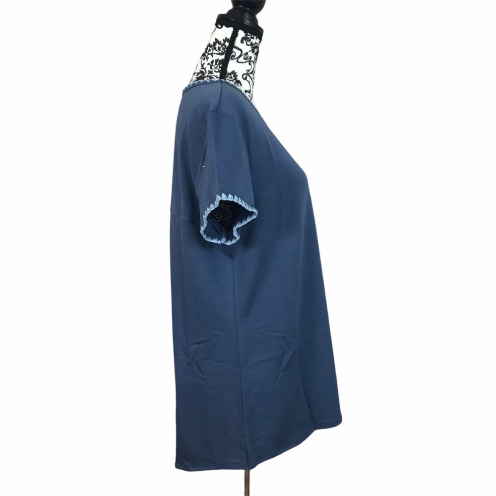 Ideology Women's Large Blue Blanket-Stitch Drop-Hem T-Shirt Athleisure Top L - Picture 7 of 9